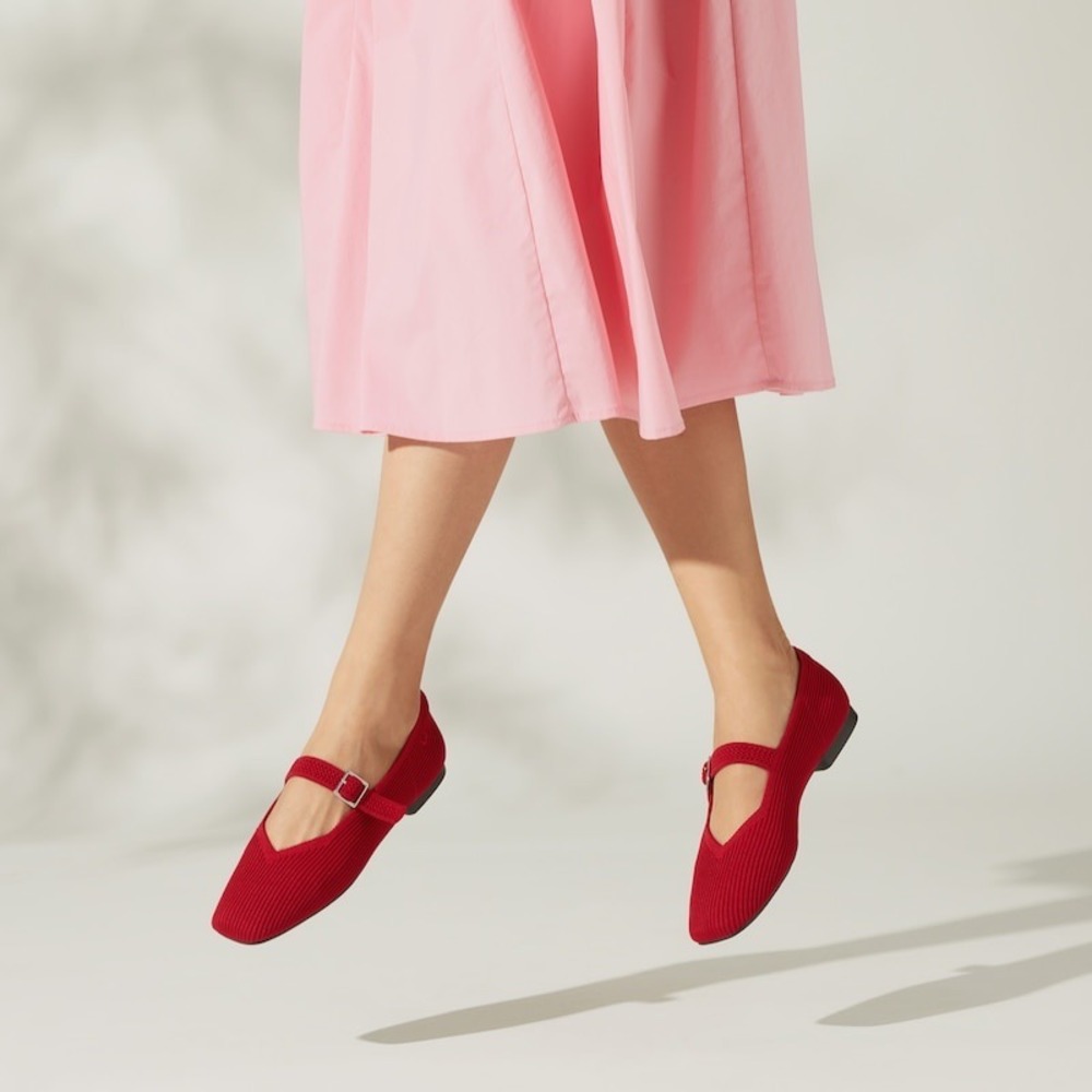 VIVAIA Margot Mary-Jane Ruby Red Knit Flats Women's US 7-7.5 / EU 38 NIB